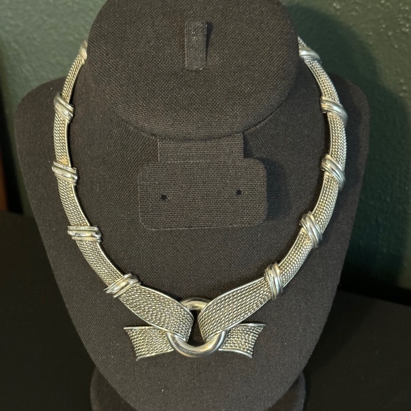 Vintage Marcel Boucher Silvertone Ribbon Necklace
